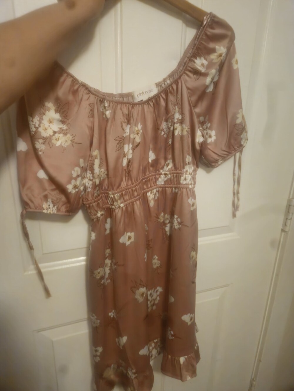 Pink Rose Mauve Floral Off-Shoulder Dress with Puff Sleeves